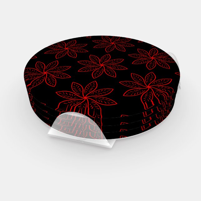 Crimson Pattern on Black  Coaster Set (Set)