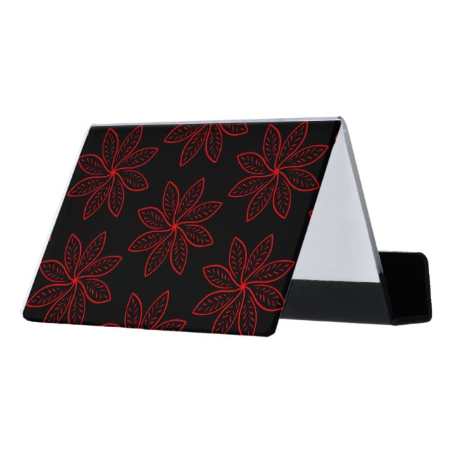 Crimson Pattern on Black  Desk Business Card Holder (Angled Back)
