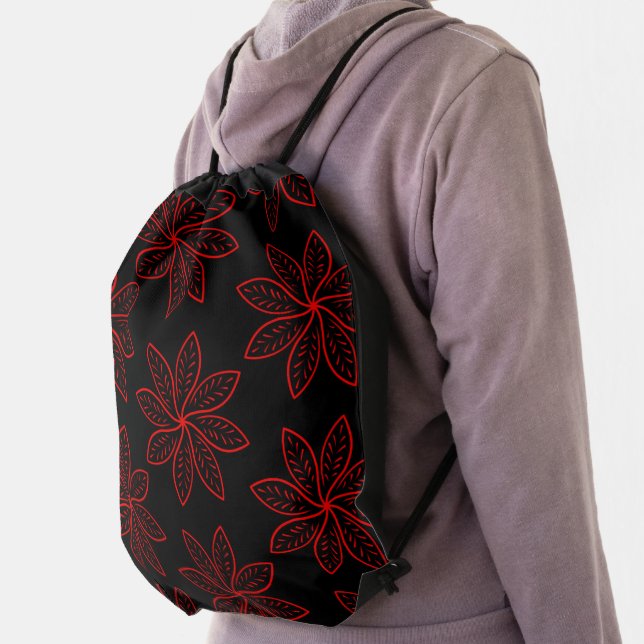 Crimson Pattern on Black  Drawstring Bag (Insitu)