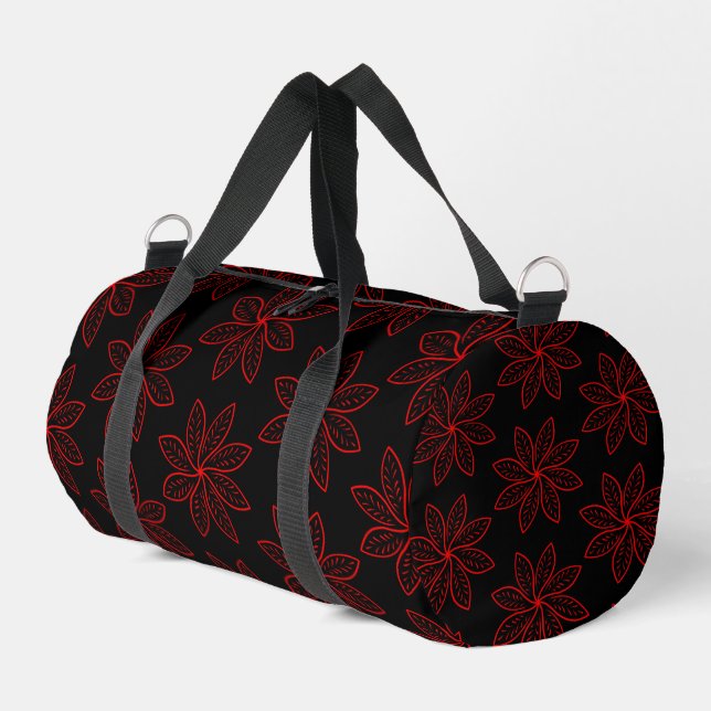 Crimson Pattern on Black  Duffle Bag (Left Corner)