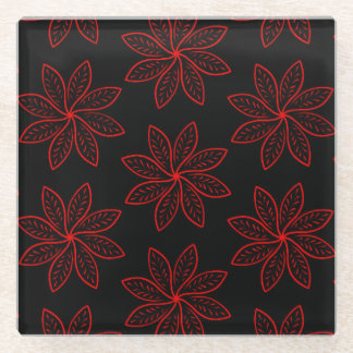Crimson Pattern on Black  Glass Coaster