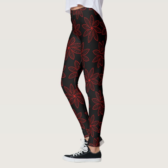 Crimson Pattern on Black  Leggings (Left)