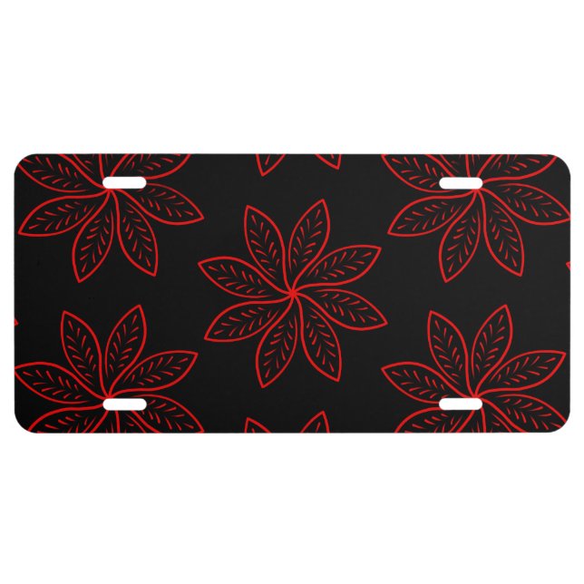 Crimson Pattern on Black  License Plate (Front)