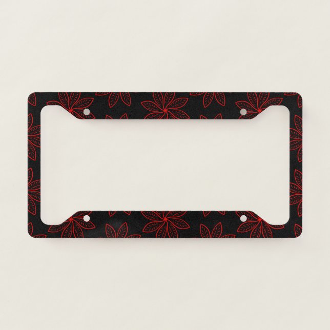 Crimson Pattern on Black  License Plate Frame (Front)
