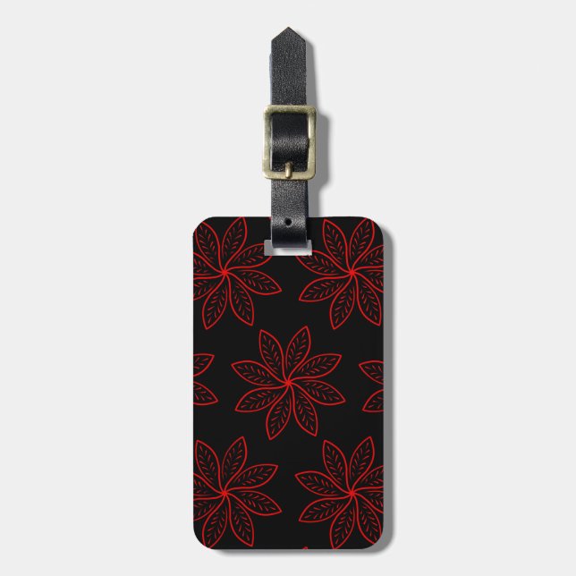 Crimson Pattern on Black  Luggage Tag (Front Vertical)
