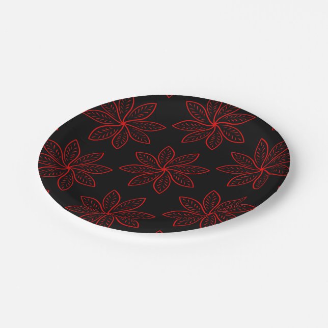 Crimson Pattern on Black  Paper Plates (Angled)