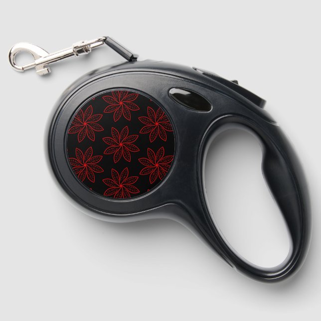Crimson Pattern on Black  Retractable Pet Leash (Front)