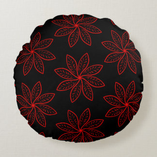 Crimson Pattern on Black Round Pillow