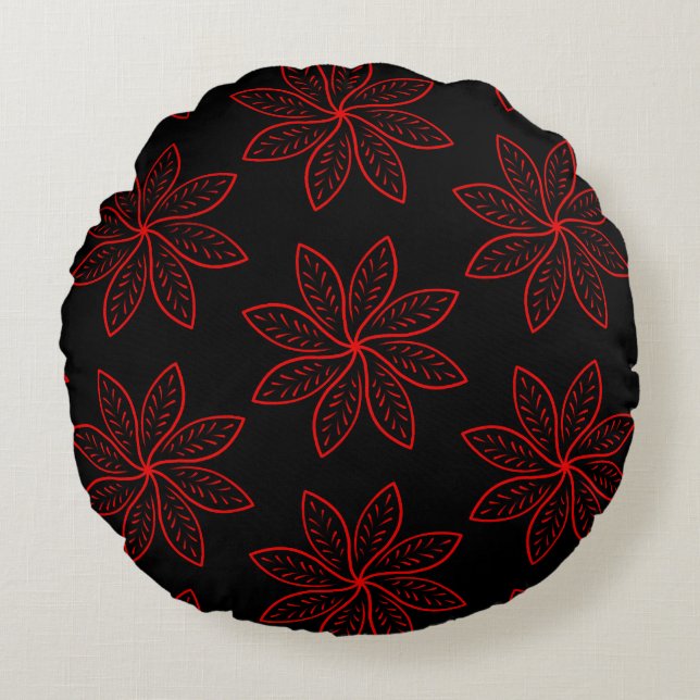 Crimson Pattern on Black  Round Pillow (Front)