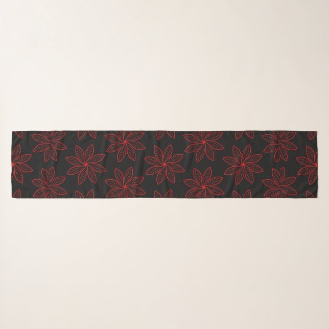 Crimson Pattern on Black  Scarf (Front (Horizontal))