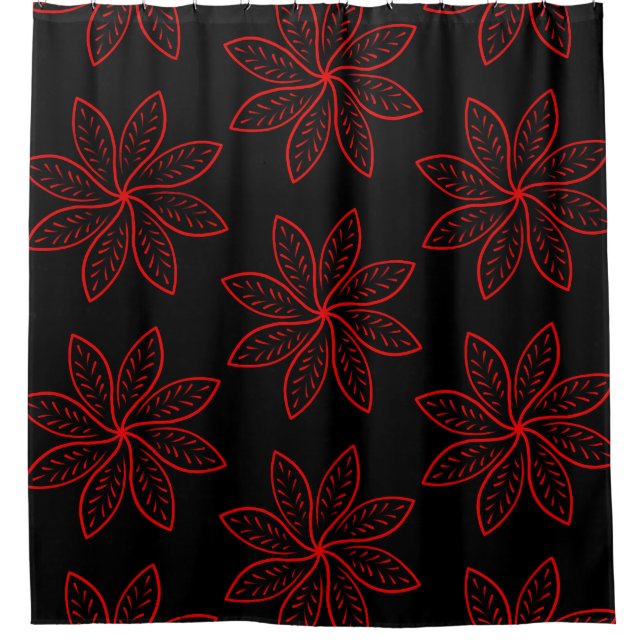Crimson Pattern on Black  Shower Curtain (Front)