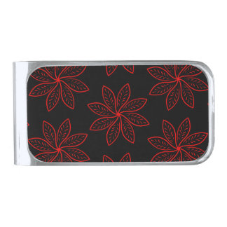 Crimson Pattern on Black Silver Finish Money Clip