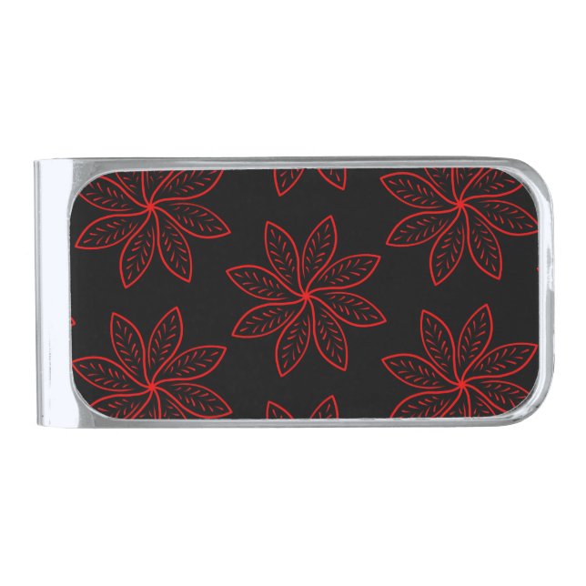 Crimson Pattern on Black  Silver Finish Money Clip (Front)