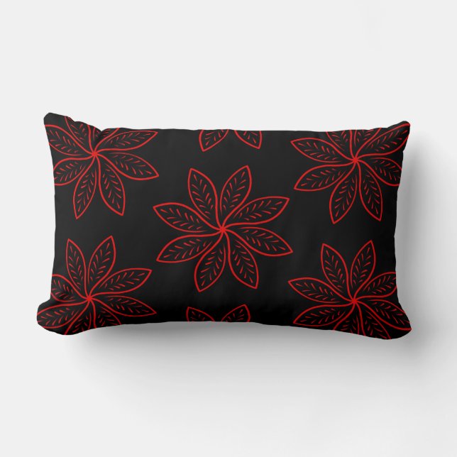 Crimson Pattern on Black Solid Back Lumbar Pillow (Front)