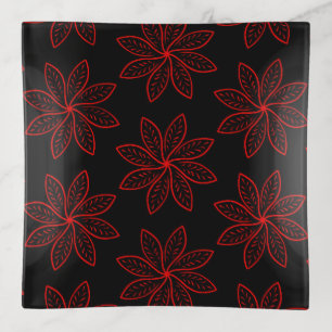 Crimson Pattern on Black Trinket Tray