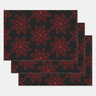 Crimson Pattern on Black  Wrapping Paper Sheets