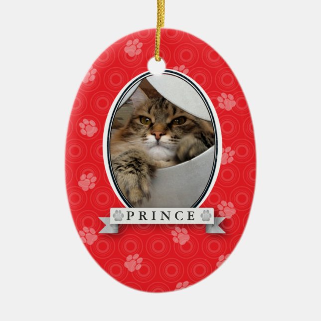 Crimson Paw Print Pet Ornament (Front)