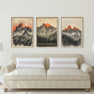 Crimson Peaks – Vintage Dolomites Travel Wall Art Sets