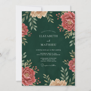 Crimson Peony Forest Wedding Invitation