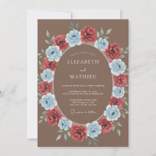 Crimson Periwinkle Wreath Wedding Invitation