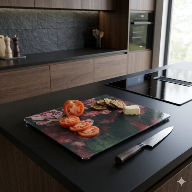 Crimson Petal Shadow Decorative Glass Cutting Board (Creator Uploaded)