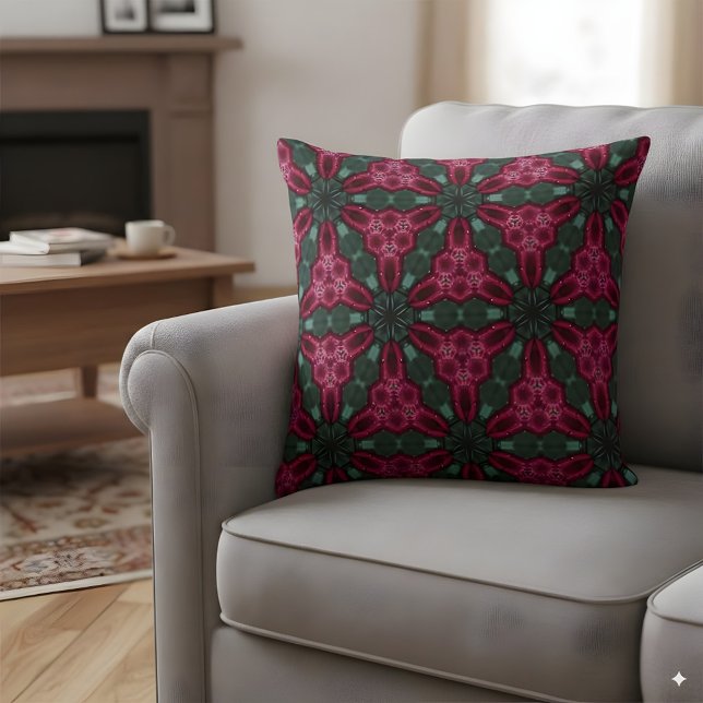 Crimson Petal Vortex – Kaleidoscopic Floral Patter Throw Pillow (Creator Uploaded)