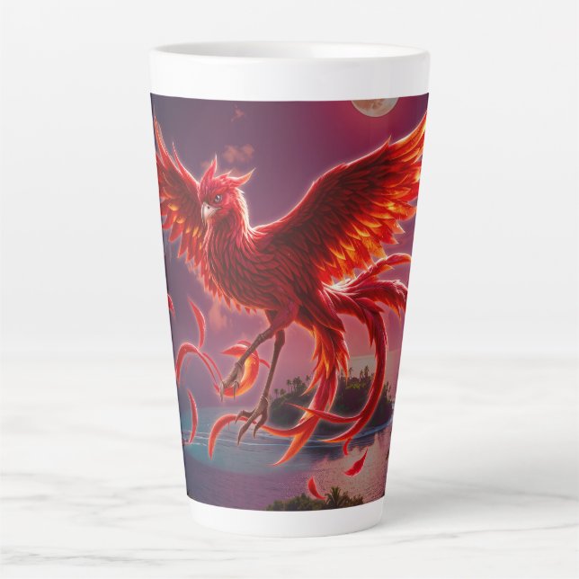 Crimson Phoenix of the Moonlit Tide.  Latte Mug (Front)