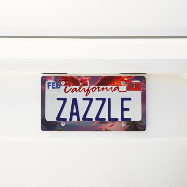 Crimson Phoenix of the Moonlit Tide.  License Plate Frame (On Car)