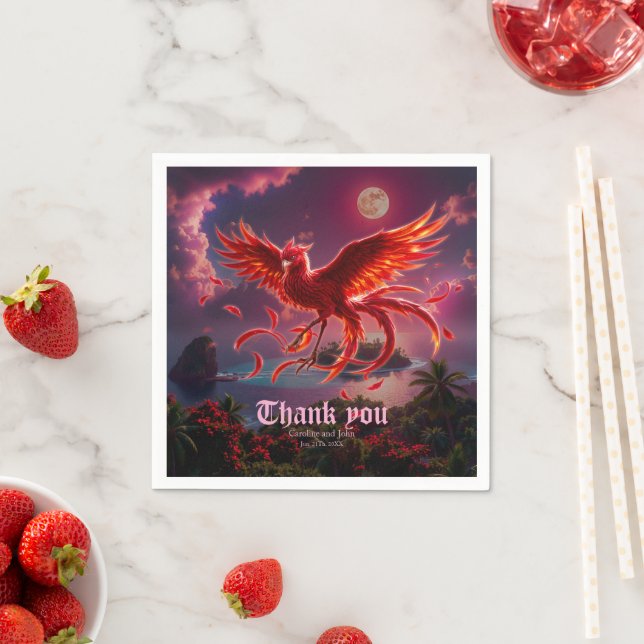Crimson Phoenix of the Moonlit Tide.  Napkins (Insitu)