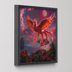 Crimson Phoenix of the Moonlit Tide.  Peel And Stick Photo Tile