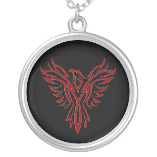 Crimson Phoenix Rising Silver Plated Necklace