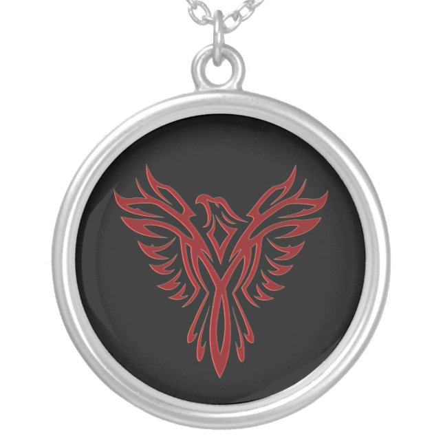 Crimson Phoenix Rising Silver Plated Necklace (Front)