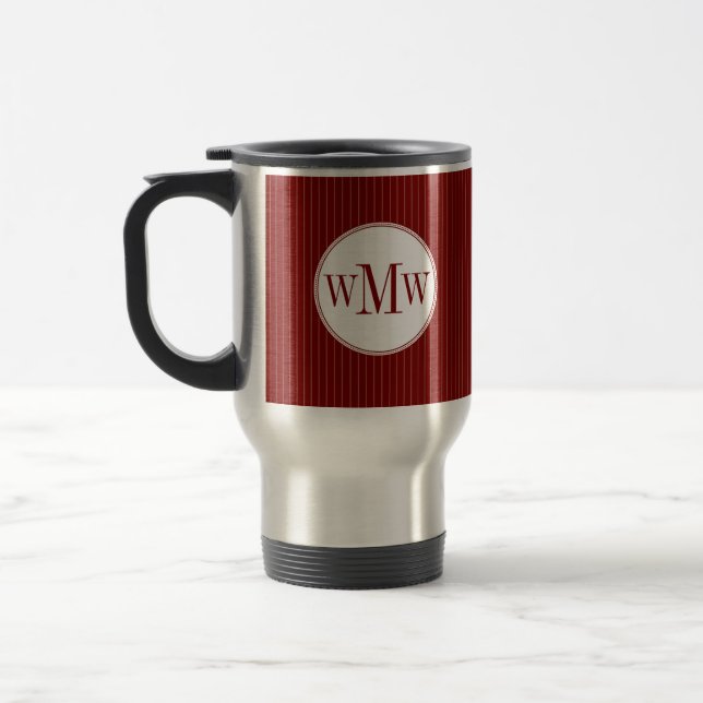 Crimson Pinstripe Monogram Mug (Left)