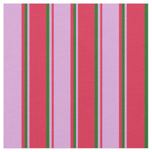 Crimson, Plum, and Dark Green Striped Pattern Fabric