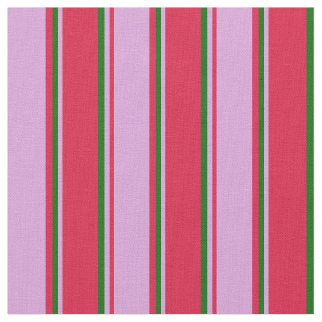 Crimson, Plum, and Dark Green Striped Pattern Fabric (Close Up)