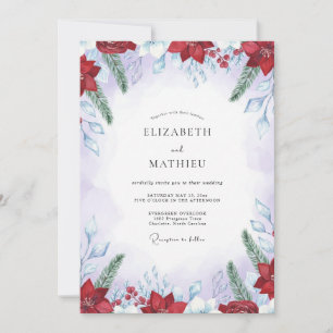 Crimson Poinsettia Winter Eucalyptus Wedding Invitation