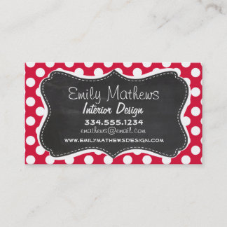 Crimson Polka Dots; Chalkboard look Business Card