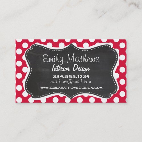 Crimson Polka Dots; Chalkboard look Business Card Templates