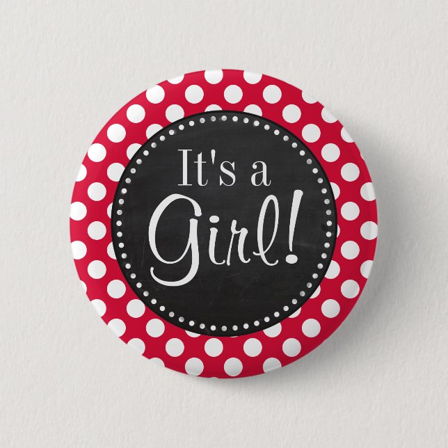Crimson Polka Dots; Chalkboard look Pinback Button (Front)