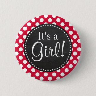 Crimson Polka Dots; Chalkboard look Pinback Button