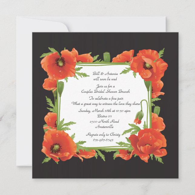 Crimson Poppies Couples Wedding Shower Invitation (Front)