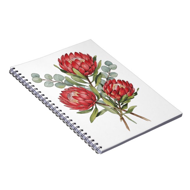 Crimson Protea Bouquet Watercolor Notebook (Right Side)