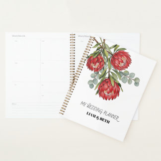 Crimson Protea Bouquet Watercolor Planner