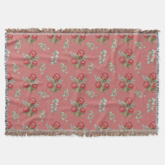 Crimson Protea Bouquet Watercolor Throw Blanket