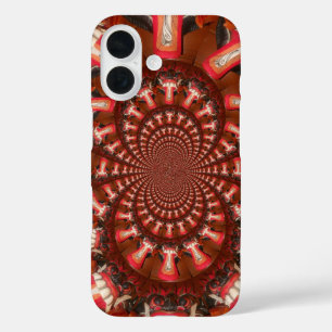 Crimson Pulse Kaleidoscope Tongue Abstract Art iPhone 16 Case