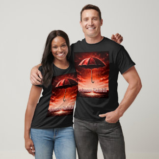 Crimson Rainfall – Red Umbrella Art Tee | Unique