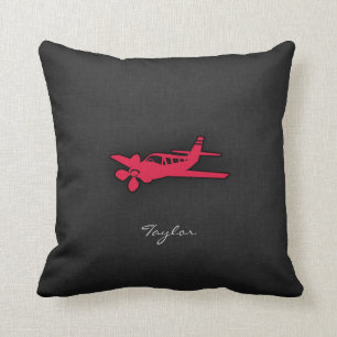 Crimson Red Airplane Throw Pillow