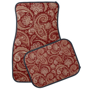 Crimson Red And Beige Creme Vintage Paisley Car Mat