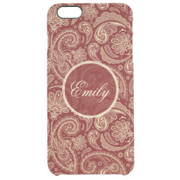 Crimson Red And Beige Creme Vintage Paisley Clear iPhone 6 Plus Case
