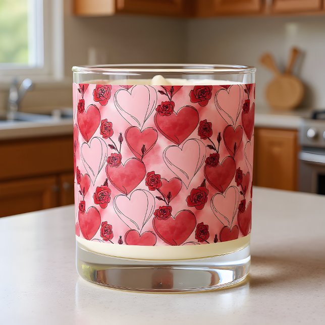 Crimson Red and Blush Pink Hearts and Roses  Scented Candle (Creator Uploaded)